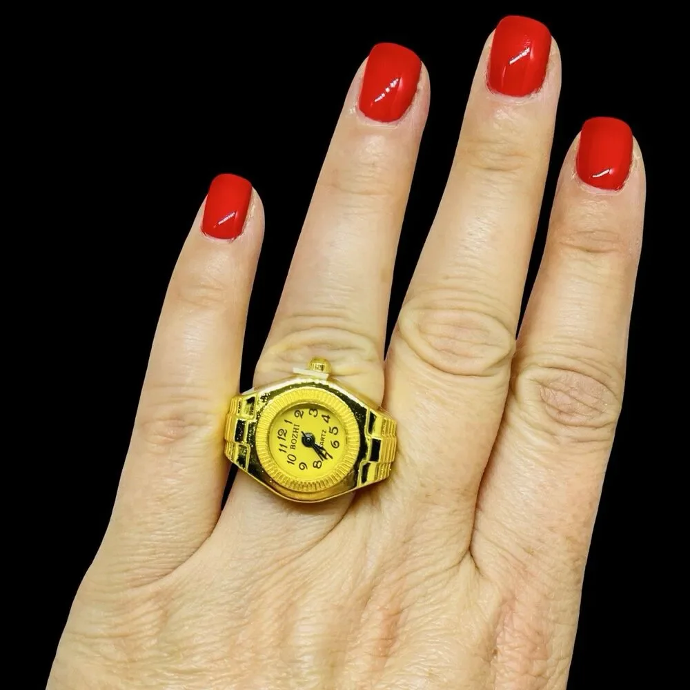 BOZHI Ring Watch Gold Design With Crystals New
